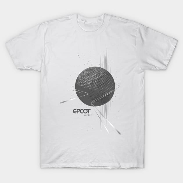 EPCOT Spaceship Earth Grayscale Shirt Design - Front Design for Light Shirts T-Shirt by Blake Dumesnil Designs